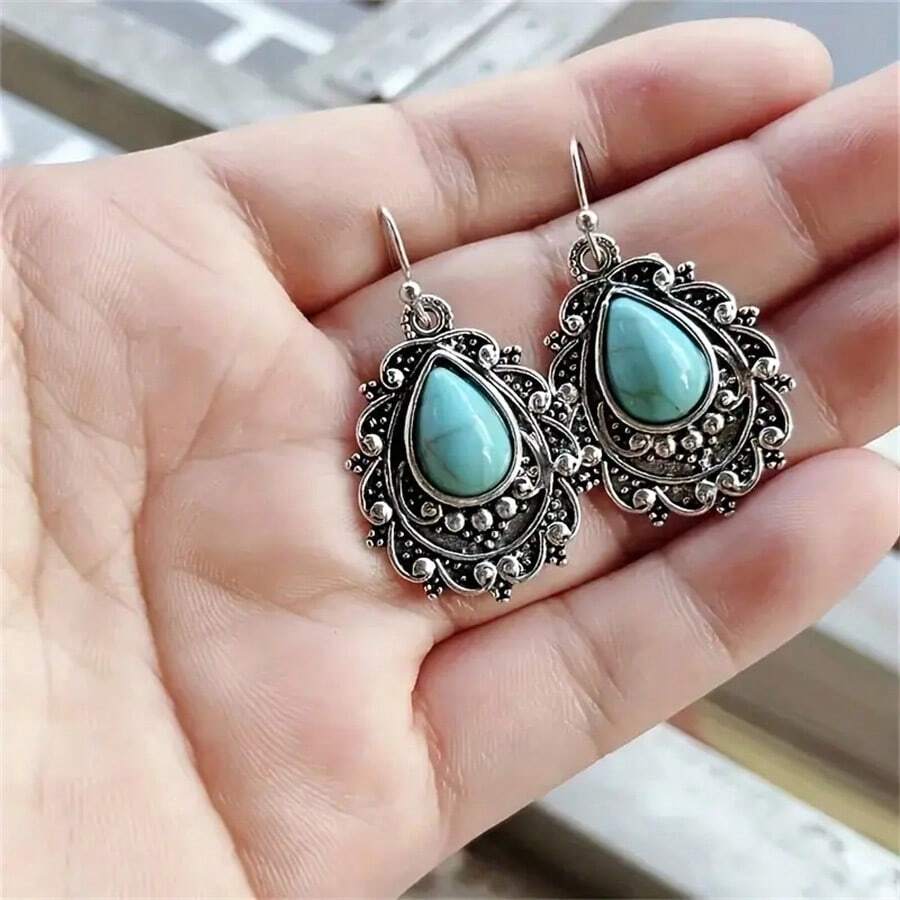 Front view of an earrings - Silver Earrings - Blue Stone Earrings - Zuzus Trove