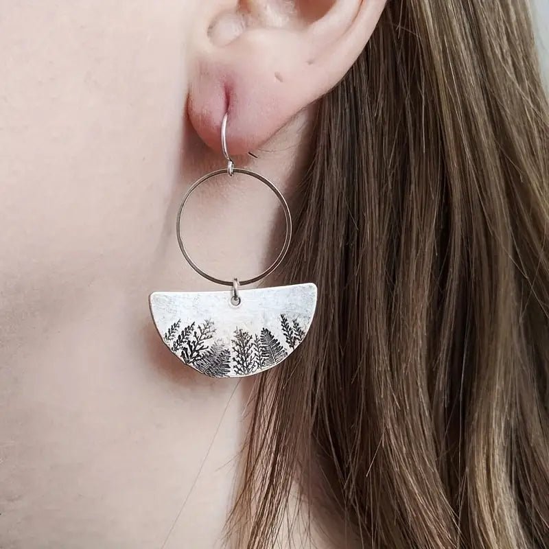 Front view of an earrings - Silver Forest Landscape Earrings - Zuzus Trove