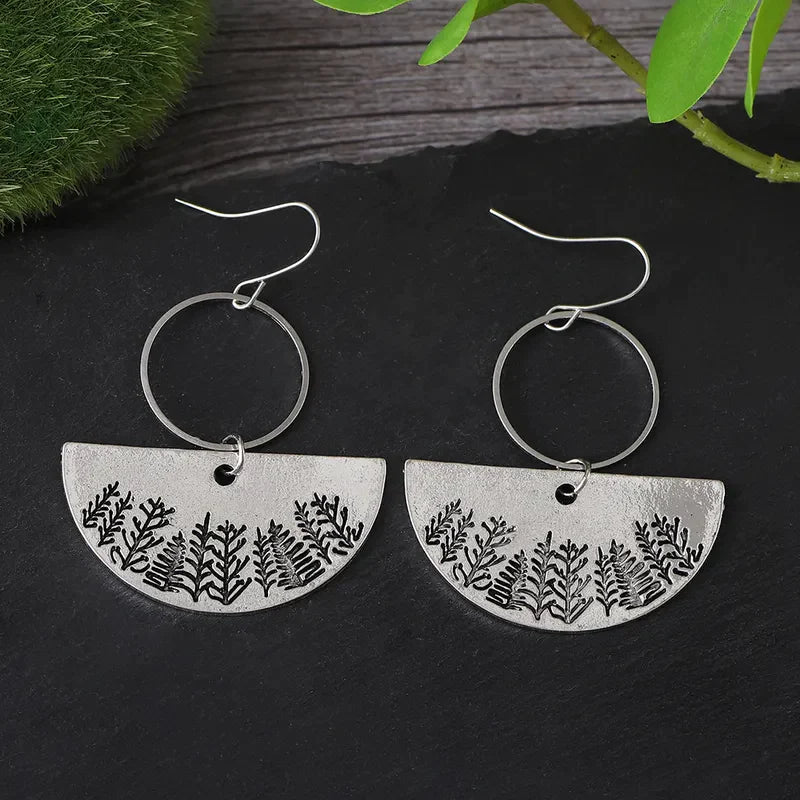 Front view of an earrings - Silver Forest Landscape Earrings - Zuzus Trove