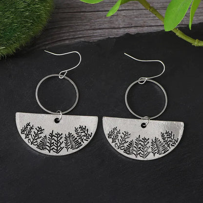 Front view of an earrings - Silver Forest Landscape Earrings - Zuzus Trove