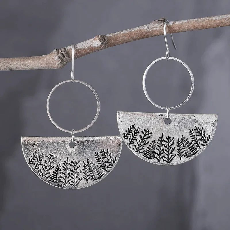 Front view of an earrings - Silver Forest Landscape Earrings - Zuzus Trove