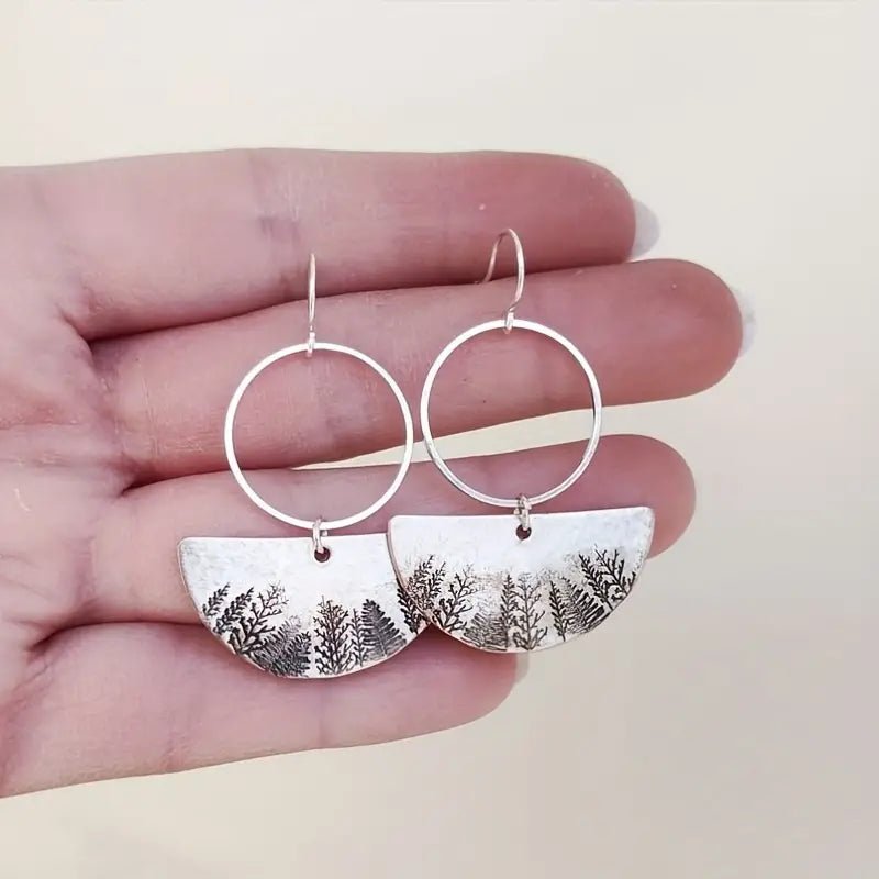 Front view of an earrings - Silver Forest Landscape Earrings - Zuzus Trove