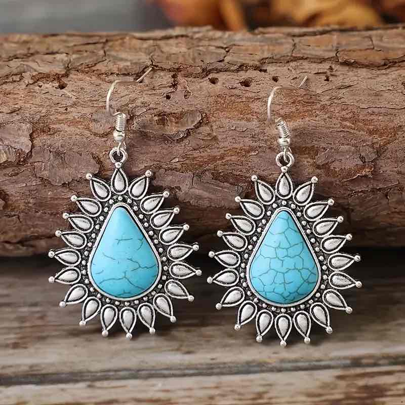 Front view of an earrings - Silver Turquoise Ear Candy - Zuzus Trove