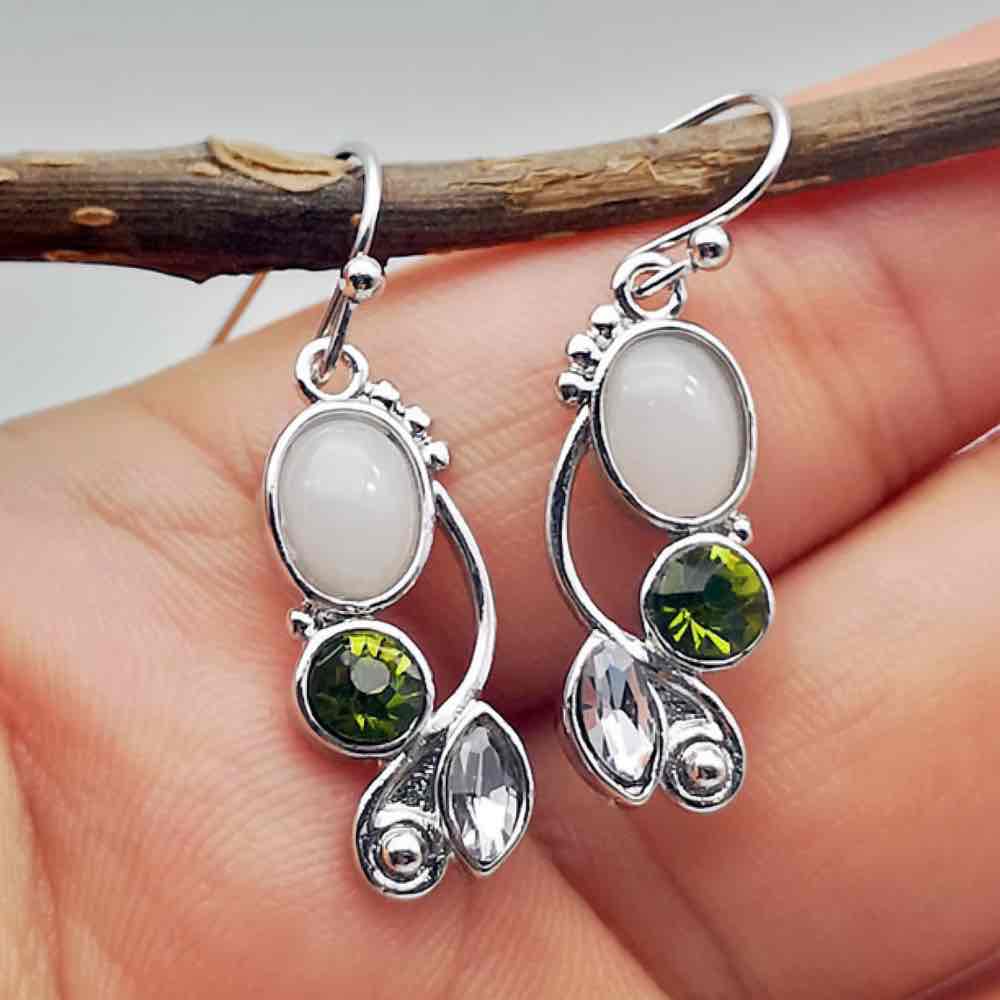 Front view of an earrings - Small Earrings - Stone Earrings - Opal and Green - Zuzus Trove