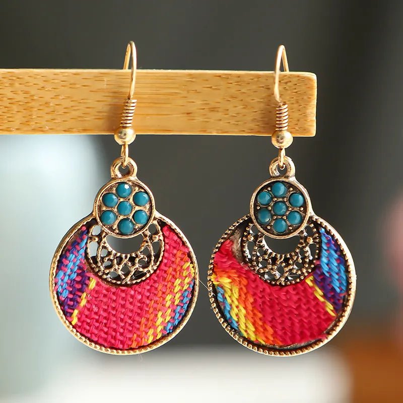 Front view of an earrings - Stone Earrings - Blue Stone Rainbow Threaded Earrings - Zuzus Trove