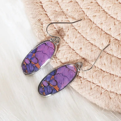 Front view of an earrings - Stone Earrings - Purple Western Style Drop Earrings - Zuzus Trove