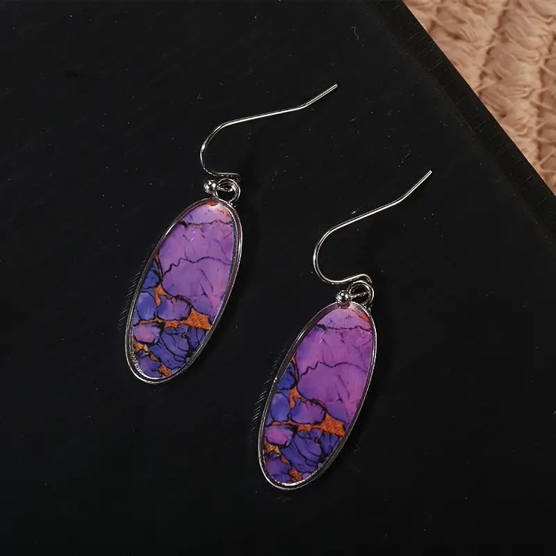 Front view of an earrings - Stone Earrings - Purple Western Style Drop Earrings - Zuzus Trove