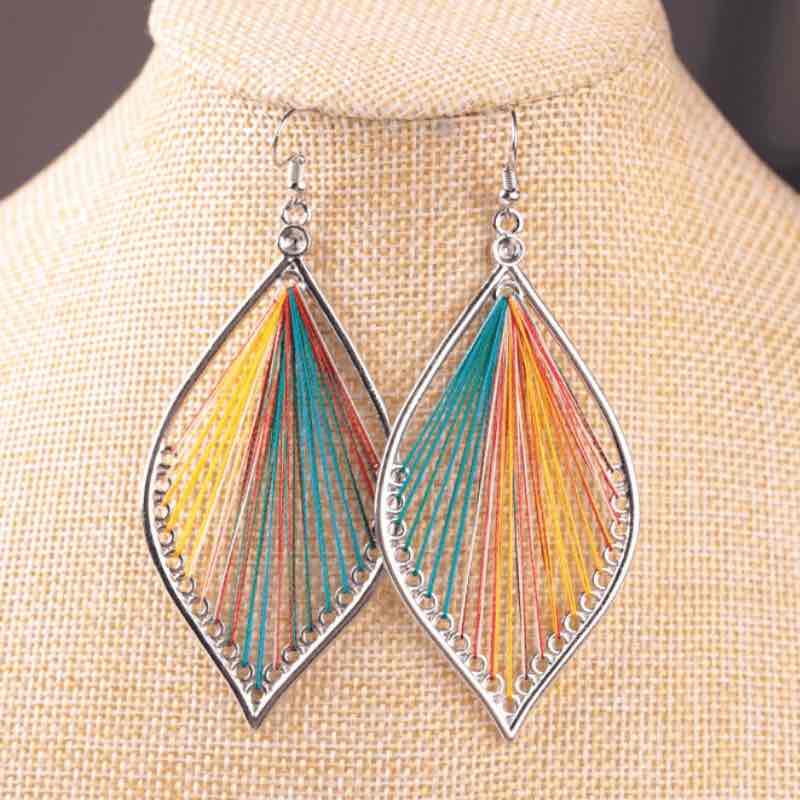 Front view of an earrings - Thread Work Leaf Earrings - Blend - Zuzus Trove