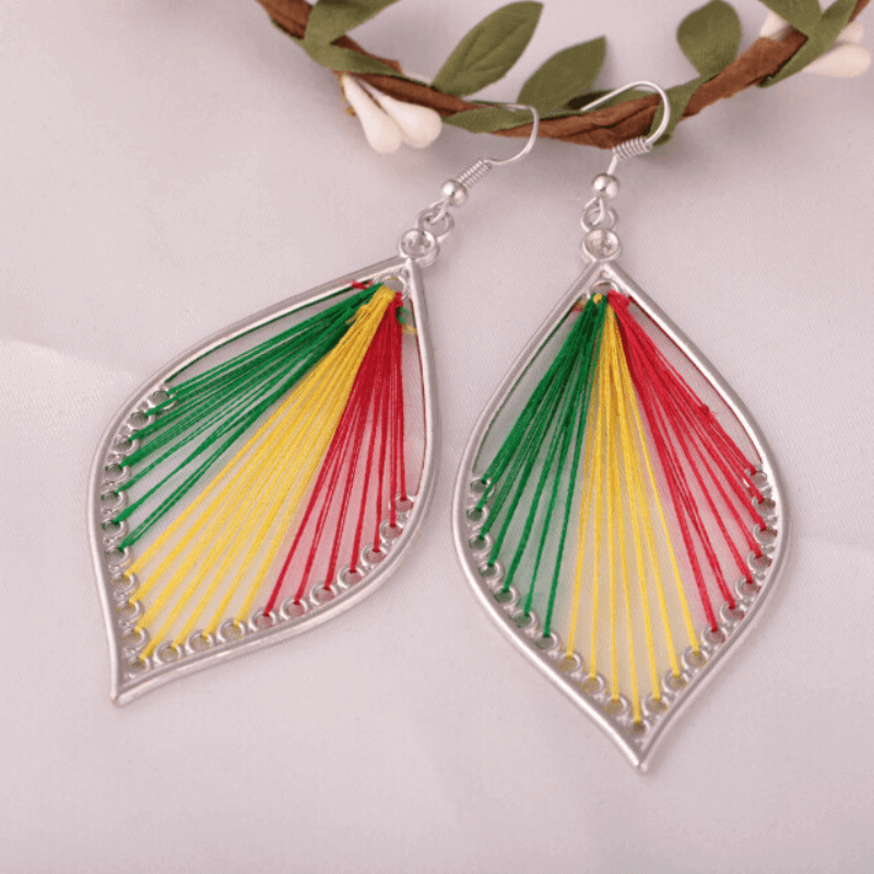 Front view of an earrings - Thread Work Leaf Earrings - RYG - Zuzus Trove