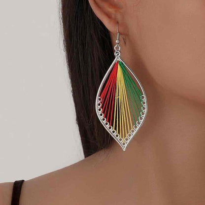 Front view of an earrings - Thread Work Leaf Earrings - RYG - Zuzus Trove