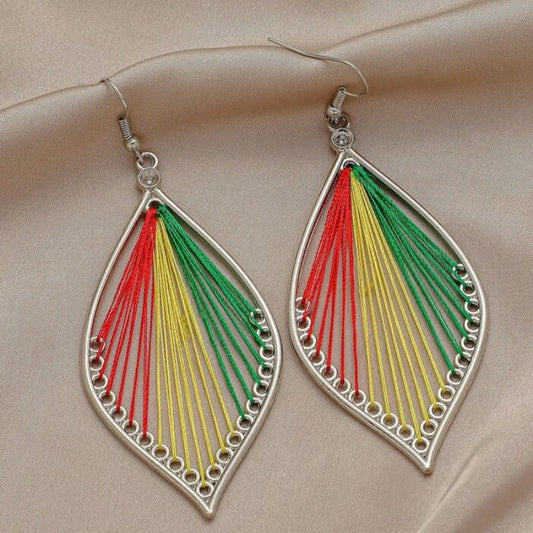 Image of an earring - Thread Work Leaf Earrings - RYG by Zuzus Trove