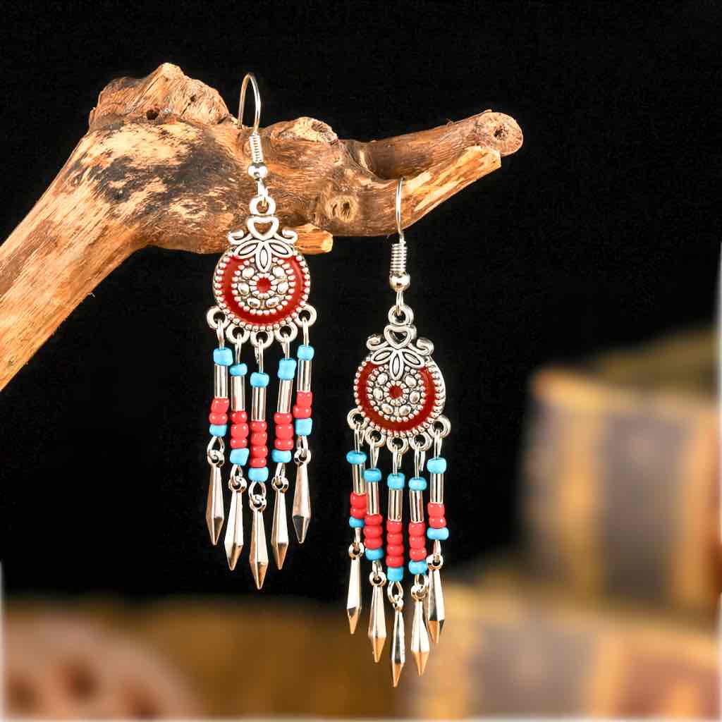 Front view of an earrings - Traditional Statement Earrings - Small Beaded Earrings - Zuzus Trove