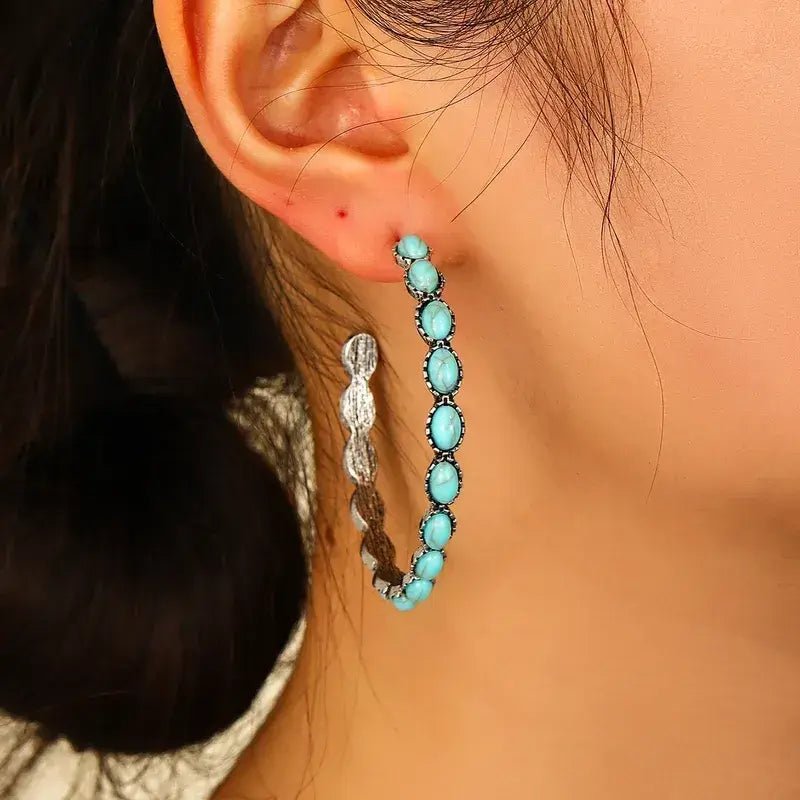 Front view of an earrings - Turquoise Hoop Earrings - Zuzus Trove