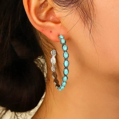 Front view of an earrings - Turquoise Hoop Earrings - Zuzus Trove