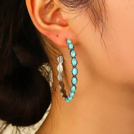 Image of an earring - Silver Hoop Earrings - Turquoise by Zuzus Trove