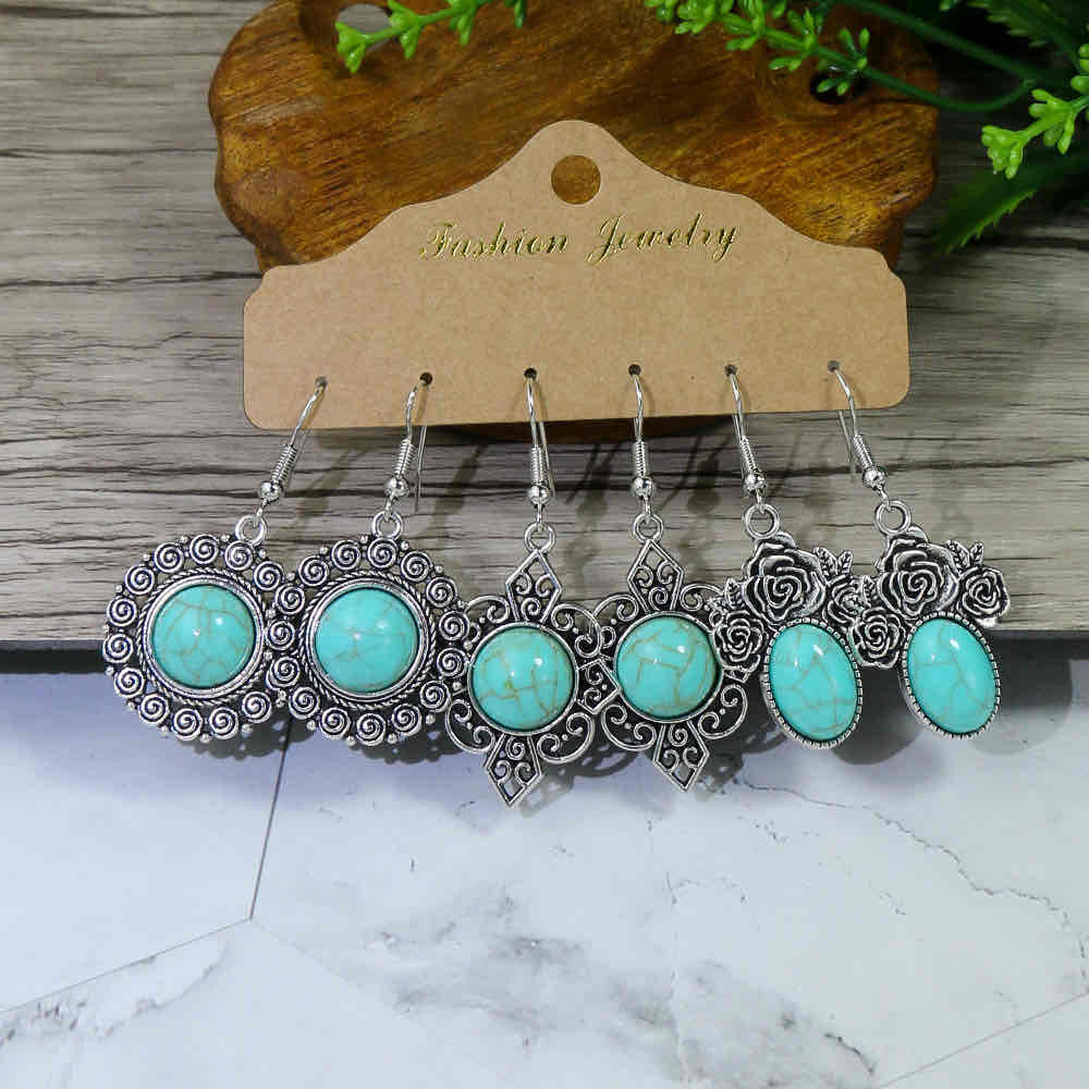 Front view of an earrings - Turquoise Silver Earrings Combo 4 - Zuzus Trove