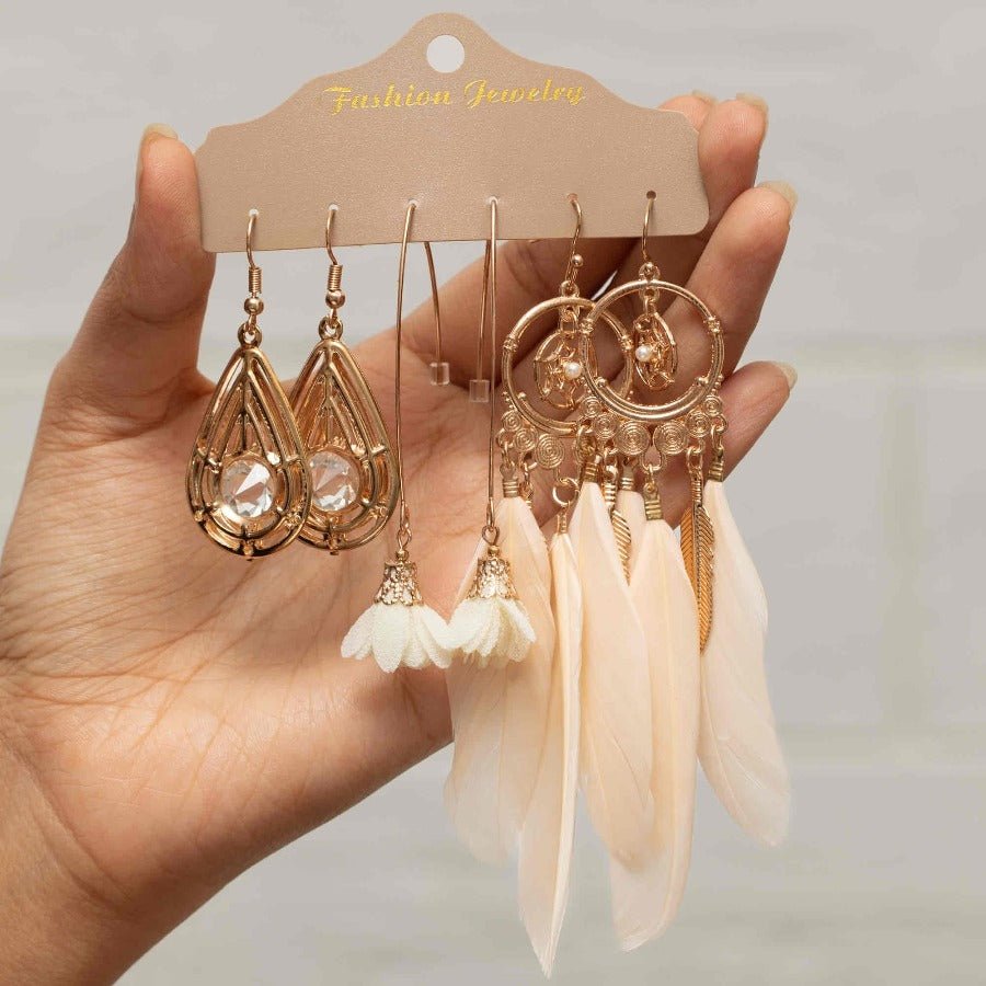 Front view of an earrings - Vintage Boho Beige Combo Earrings - Zuzus Trove