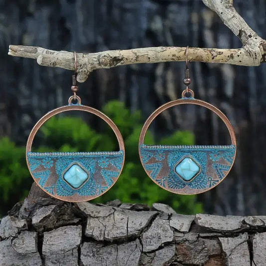 Front view of an earrings - Vintage Turquoise Earrings - Zuzus Trove