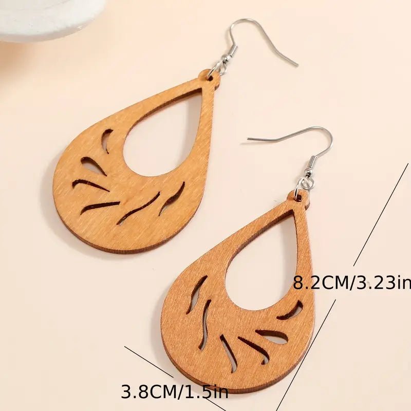 Front view of an earrings - Western Earrings - Classic Wood Earrings - Zuzus Trove