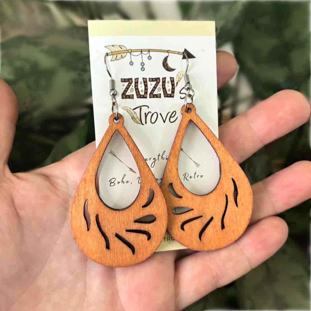 Front view of an earrings - Western Earrings - Classic Wood Earrings - Zuzus Trove