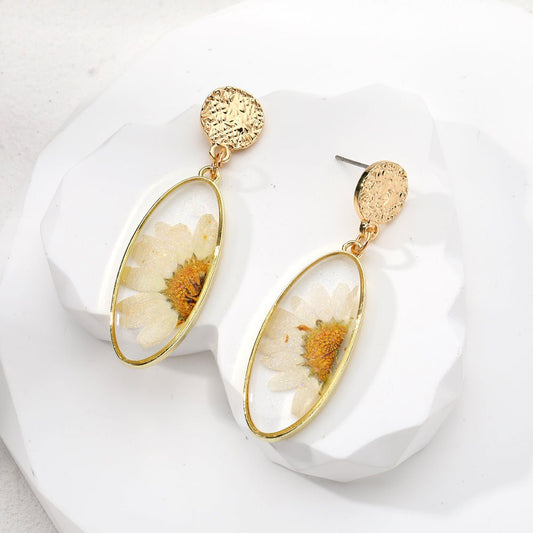 Image of an earring - Western Earrings - Premium Daisy Pressed Flower Earrings by Zuzus Trove