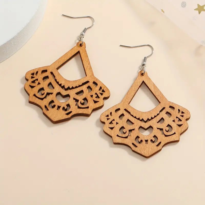 Front view of an earrings - Western Earrings - wood Earrings - Zuzus Trove