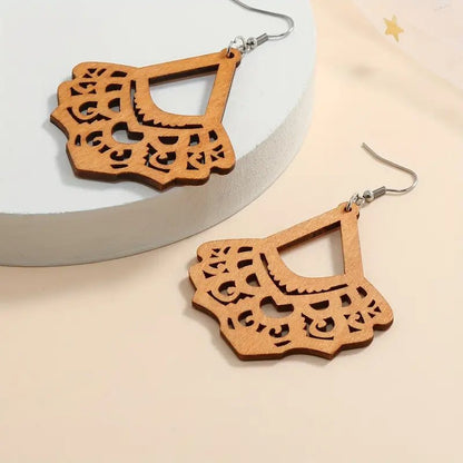 Front view of an earrings - Western Earrings - wood Earrings - Zuzus Trove