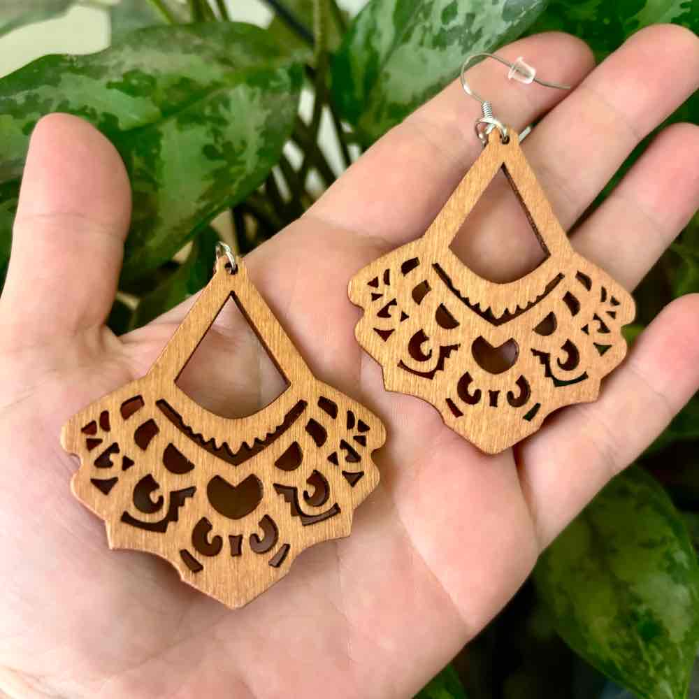 Front view of an earrings - Western Earrings - wood Earrings - Zuzus Trove