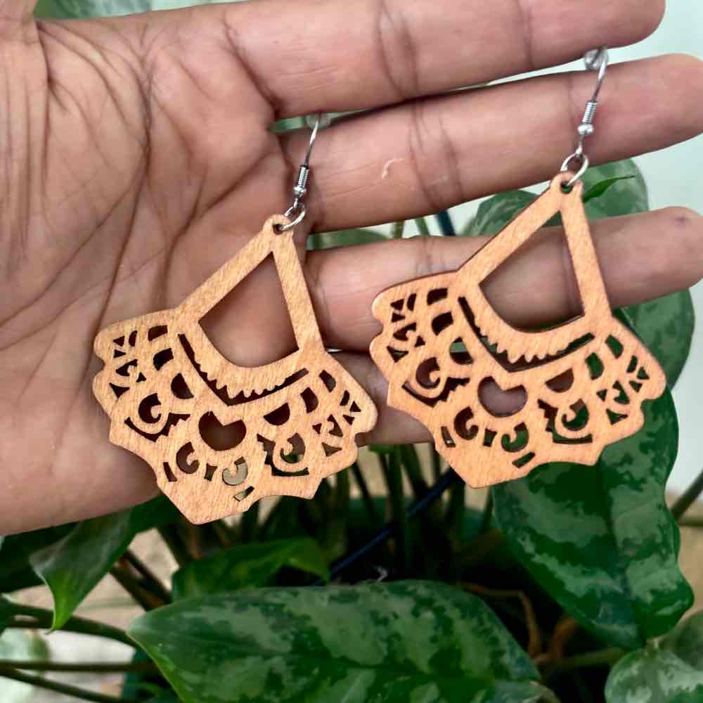 Front view of an earrings - Western Earrings - wood Earrings - Zuzus Trove