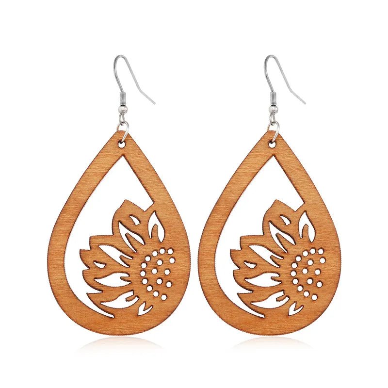 Image of an earring - Western Earrings - Wood Sunflower Earrings by Zuzus Trove