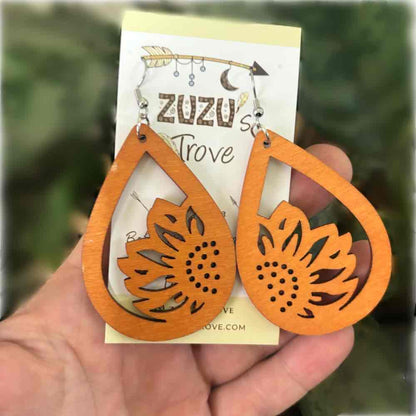 Image of an earring - Western Earrings - Wood Sunflower Earrings by Zuzus Trove