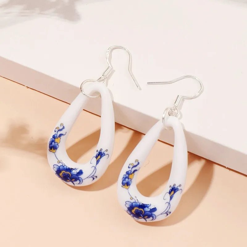 Front view of an earrings - White Earrings - Fancy Teardrop Earrings - Zuzus Trove