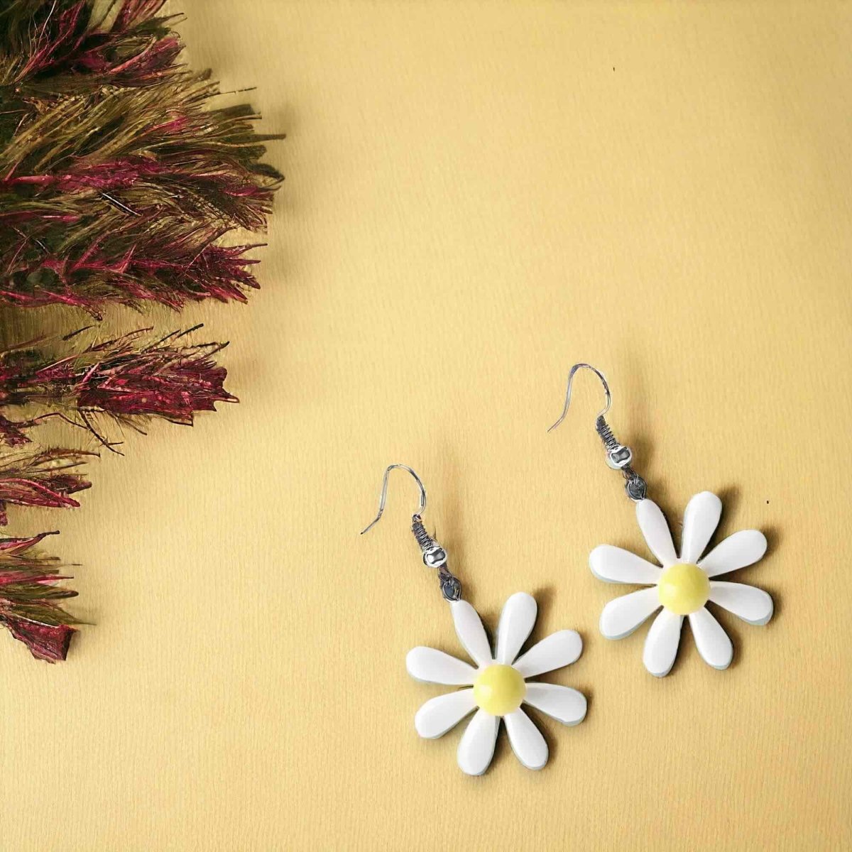 Front view of an earrings - White Flower Resin Earring - Zuzus Trove