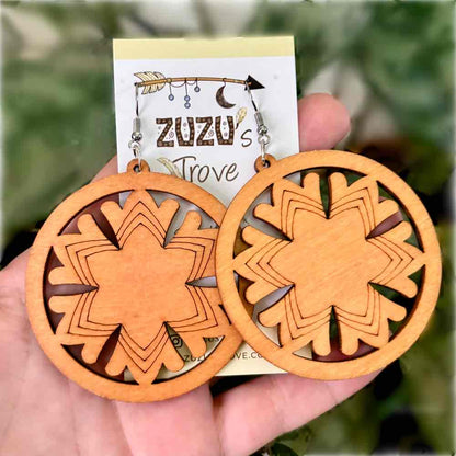 Front view of an earrings - Wood Earrings - Cute Snowflake Earrings - Zuzus Trove