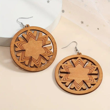 Front view of an earrings - Wood Earrings - Cute Snowflake Earrings - Zuzus Trove