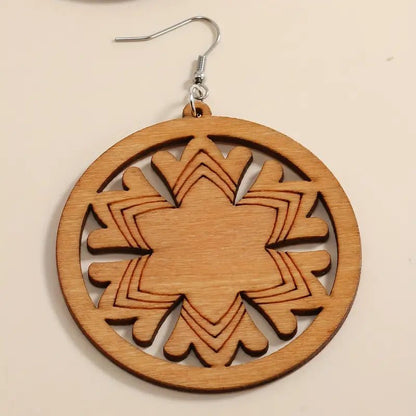 Front view of an earrings - Wood Earrings - Cute Snowflake Earrings - Zuzus Trove