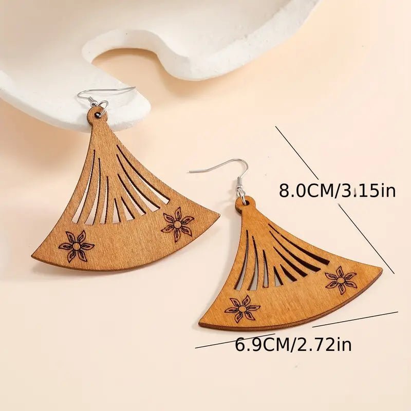 Front view of an earrings - Wood Earrings: Western Dangler Earrings - Zuzus Trove