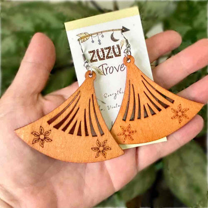 Front view of an earrings - Wood Earrings: Western Dangler Earrings - Zuzus Trove