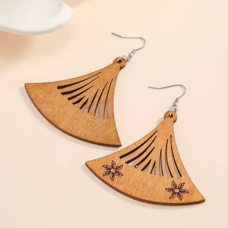 Front view of an earrings - Wood Earrings: Western Dangler Earrings - Zuzus Trove