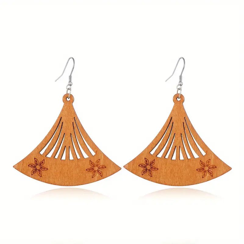 Front view of an earrings - Wood Earrings: Western Dangler Earrings - Zuzus Trove