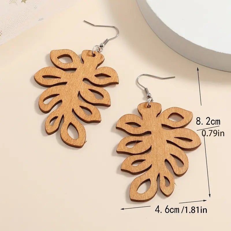 Front view of an earrings - Wood Earrings - Western Leaf Earrings - Zuzus Trove