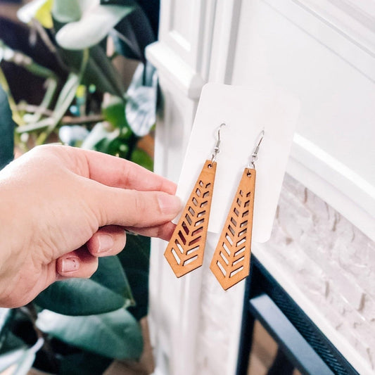 Image of an earring - Wood Earrings - Western Tiered Arrow Earrings by Zuzus Trove