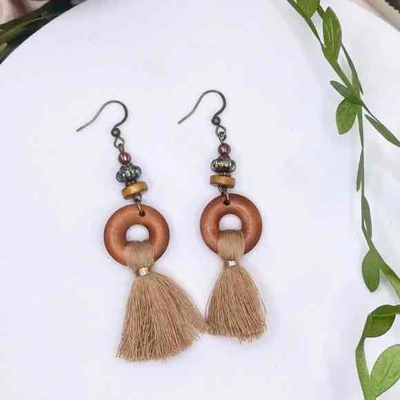 Front view of an earrings - Wood Hoop Daily Wear Earrings - Zuzus Trove