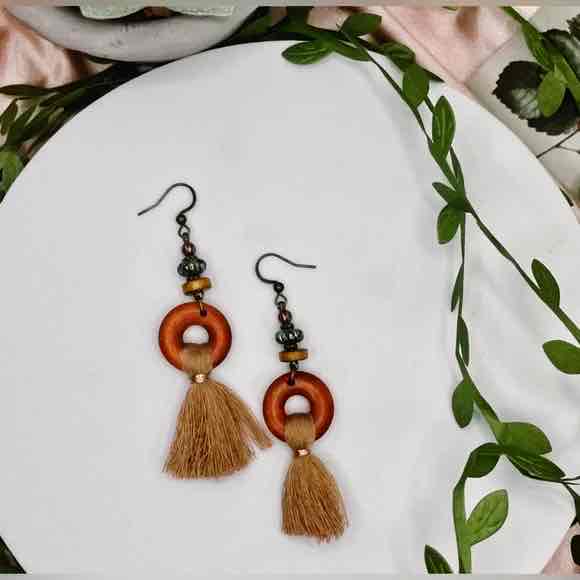 Front view of an earrings - Wood Hoop Daily Wear Earrings - Zuzus Trove