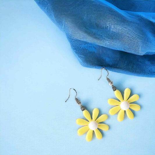 Front view of an earrings - Yellow Flower Resin Earrings - Zuzus Trove