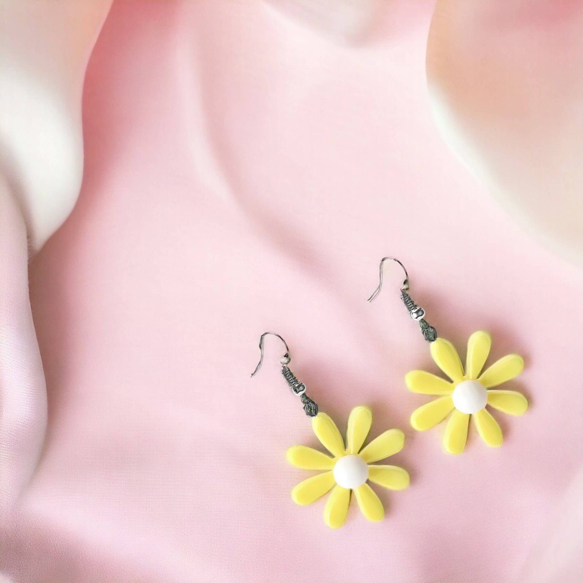 Front view of an earrings - Yellow Flower Resin Earrings - Zuzus Trove