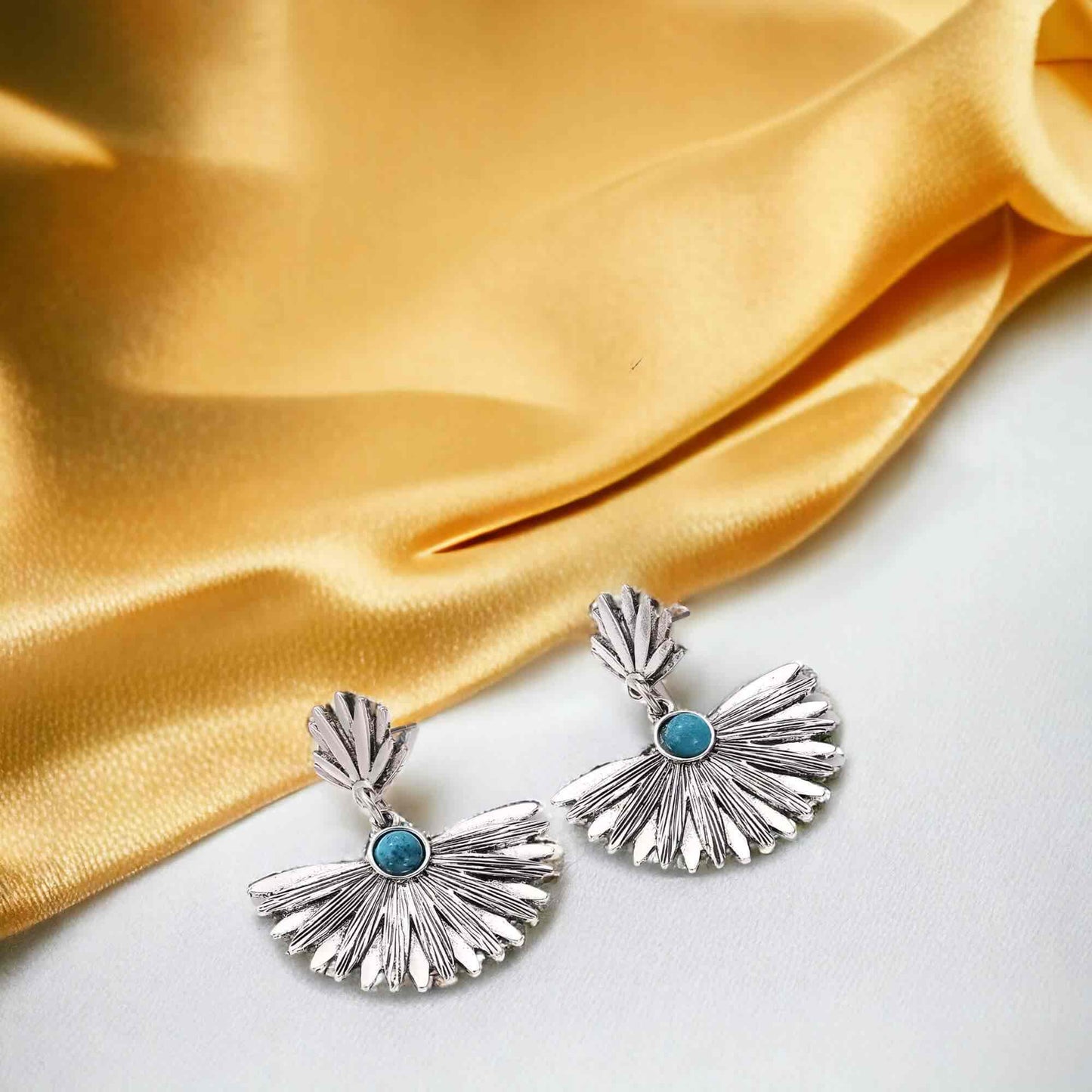 Korean Fan Silver Drop Earrings