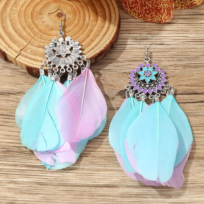 Light Purple and Blue Earrings-Feather Earrings