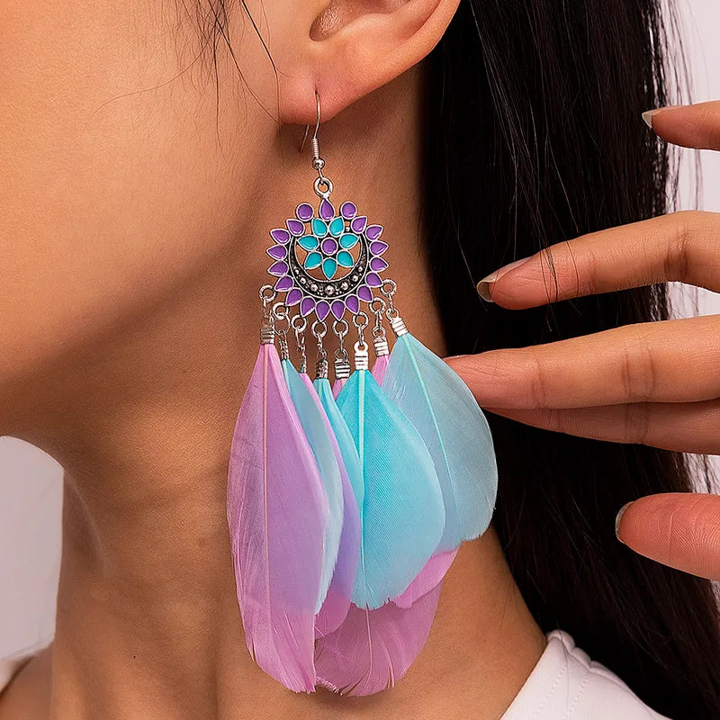 Light Purple and Blue Earrings-Feather Earrings