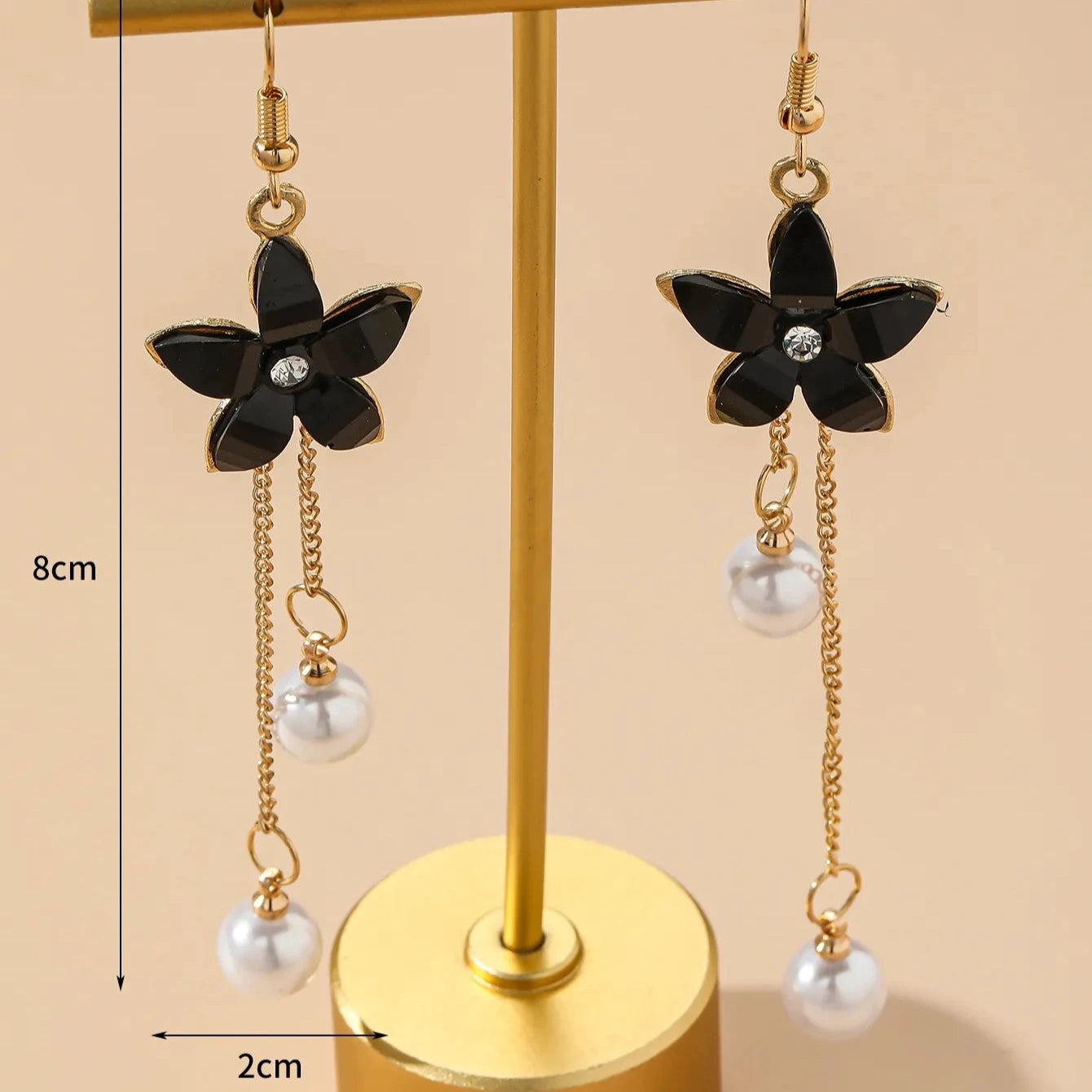 Premium - Ethnic Flower Dangler Earrings - Black